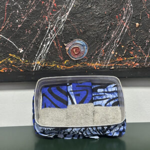 Toallas gris con azul